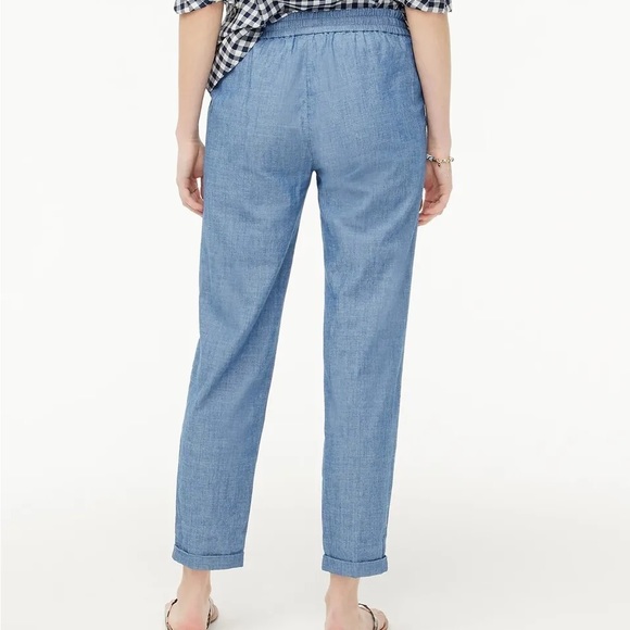J.Crew Factory Blue Chambray Drawstring Cuffed Easy Fit Ankle Pant Size 4 - Picture 2 of 6